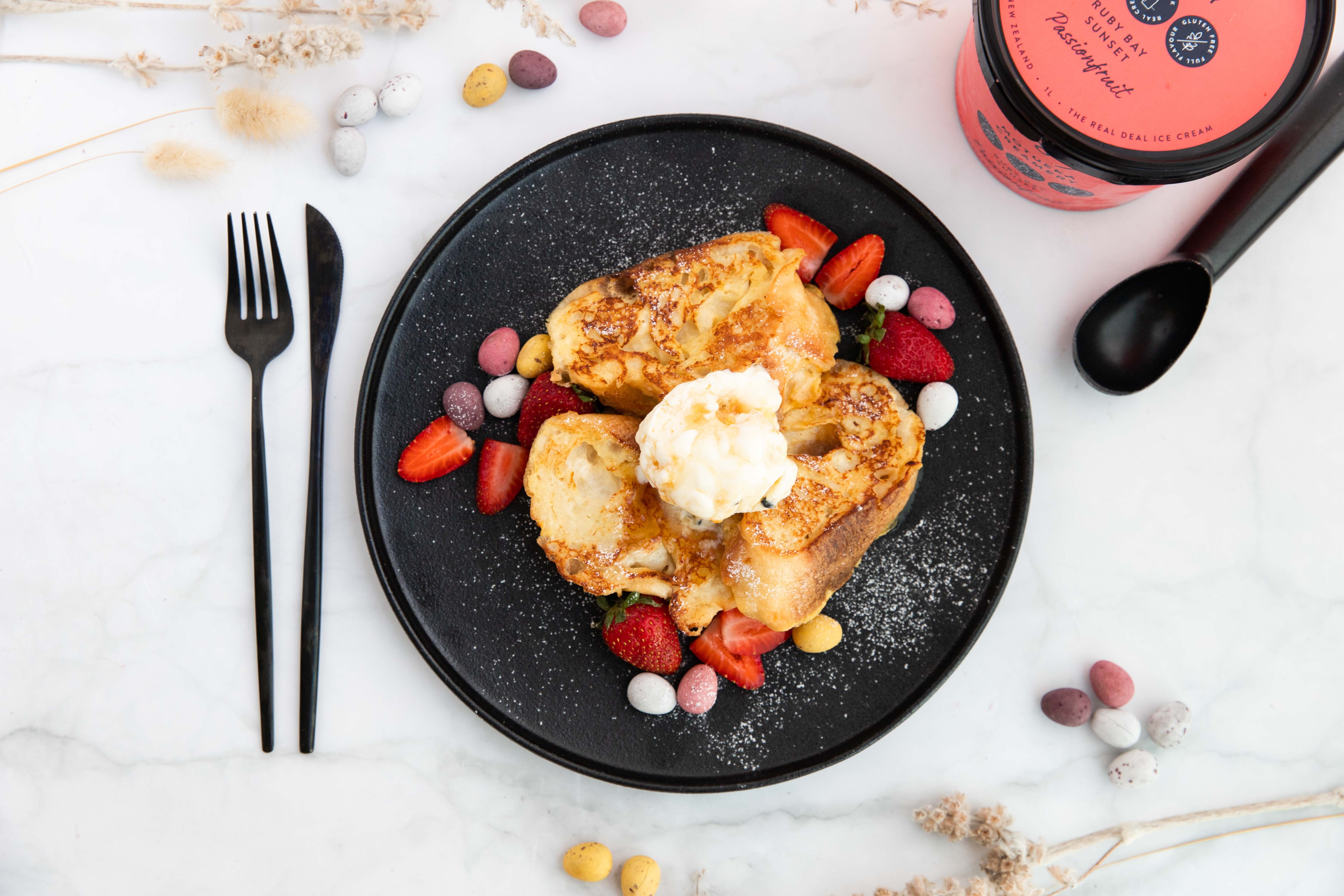 Cardamom French Toast with Passionfruit Icecream & Berries